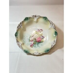 Vintage RS Prussia Hand Painted 6‎ 1/2" Floral 3 Footed Bowl